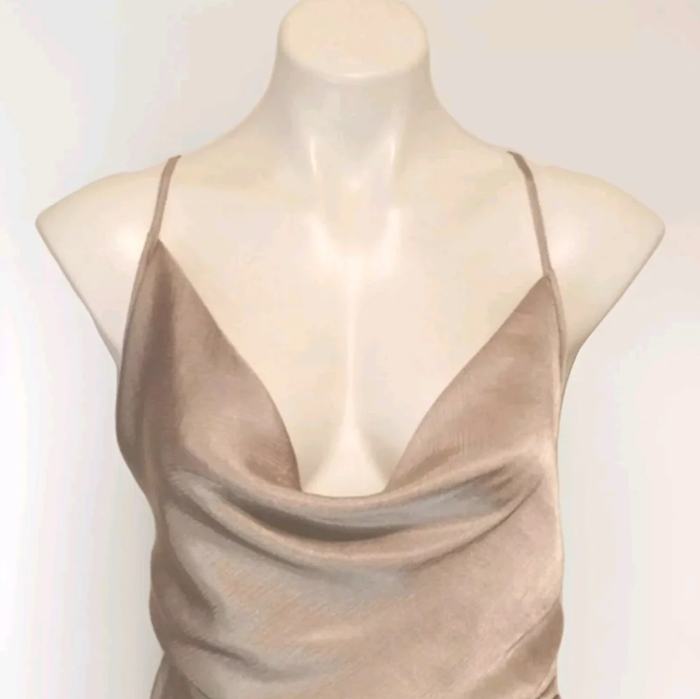 Free People Champagne Satin Slip Maxi Dress Cowl Neck Backless Quiet Luxury US 8